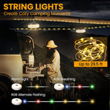 Camping String Lights Rechargeable Led Camping Lamp, 29.5Ft Outdoor Tent Lights 8 Lighting Modes, Usb Charging Rgb Modes Hanging Light For Awning Tent/Garden/Party/Christmas Festival Decor