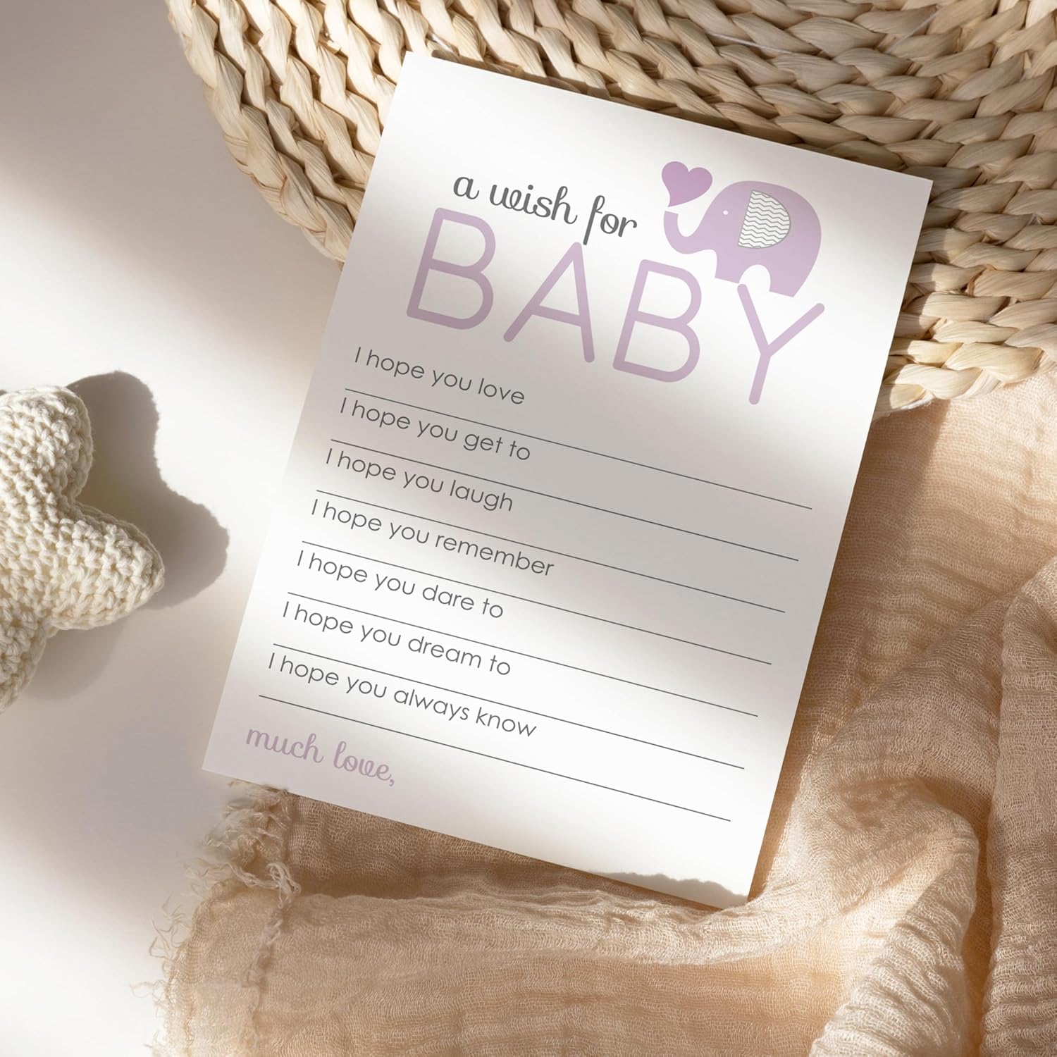 Purple Elephant Wishes For Baby Girls (20 Pack) Cute Words Of Wisdom Cards - Gender Neutral Baby Shower Game - Guest Book Alternative - Keepsake Activity For Wishing Well & Birthdays - 4X6