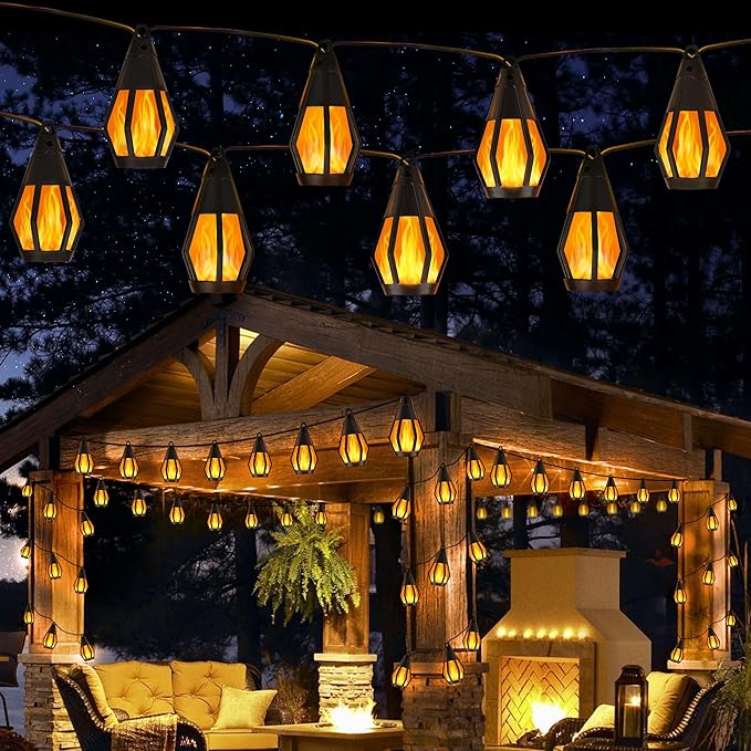 21FT Solar String Lights with 10 Flickering Flame Bulbs Waterproof Patio Garden Lights