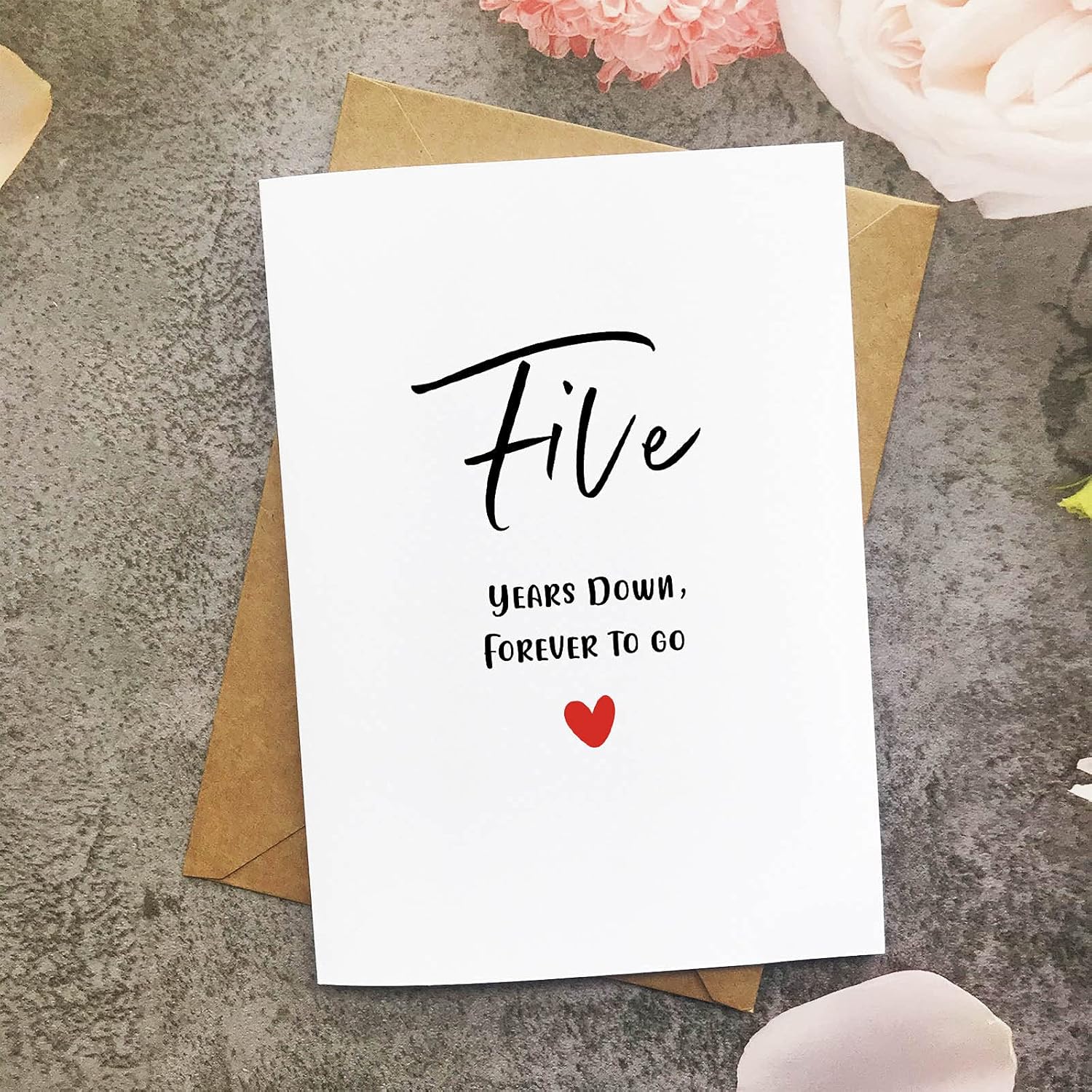 5Th Anniversary Card, Five Years Down Forever To Go, Romantic Valentines Day Wedding Card For Husband Wife