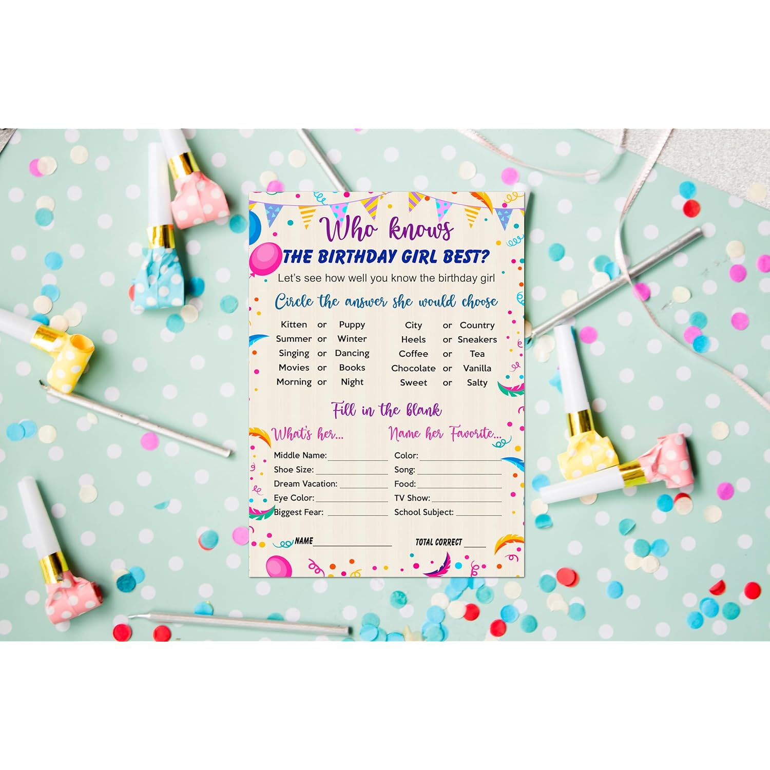 Who Knows The Birthday Girl Best Game, Themed Birthday Party Ideas, Fun Game For Sleepover, Play Pack Of 30 Cards 5”X7”. Made In Usa