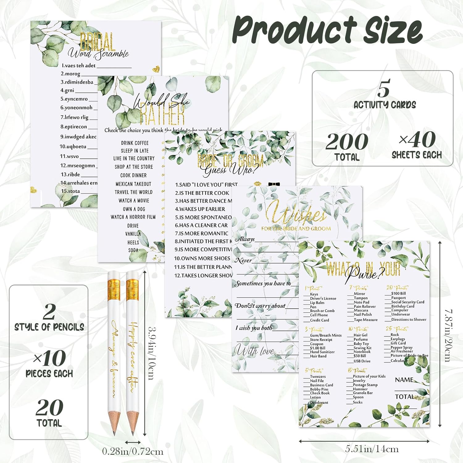 220 Pieces Bridal Shower Game Set - Fun Wedding Games Cards Supplies And Pencils Activity Accessories For Bride Groom Bachelorette Party Wedding Favors