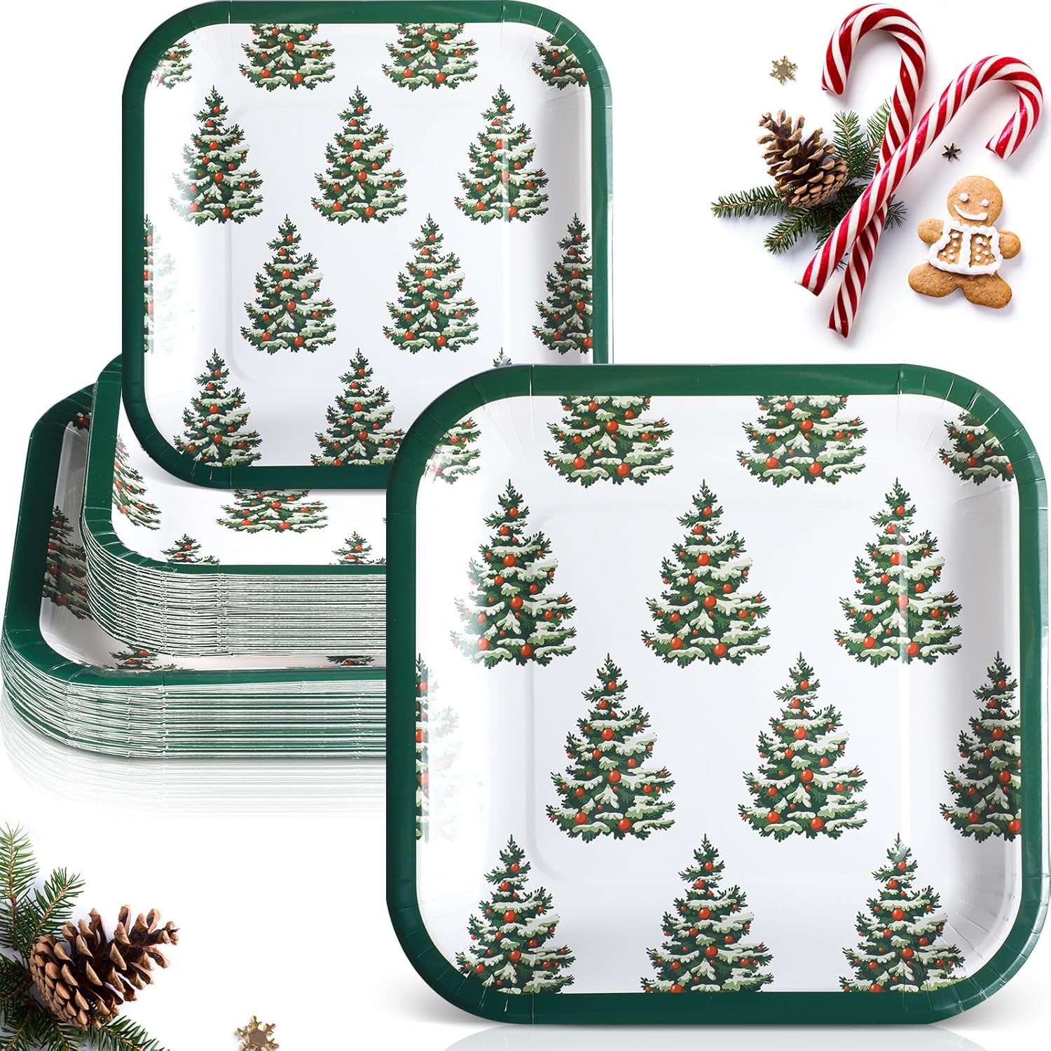 80 Pcs Christmas Paper Plates Bulk 7 In 9 In Xmas Disposable Square Plates Set Christmas Tree Dinner Dessert Plates Party Dinnerware Supplies For Merry Christmas Festive Holiday Party Supplies