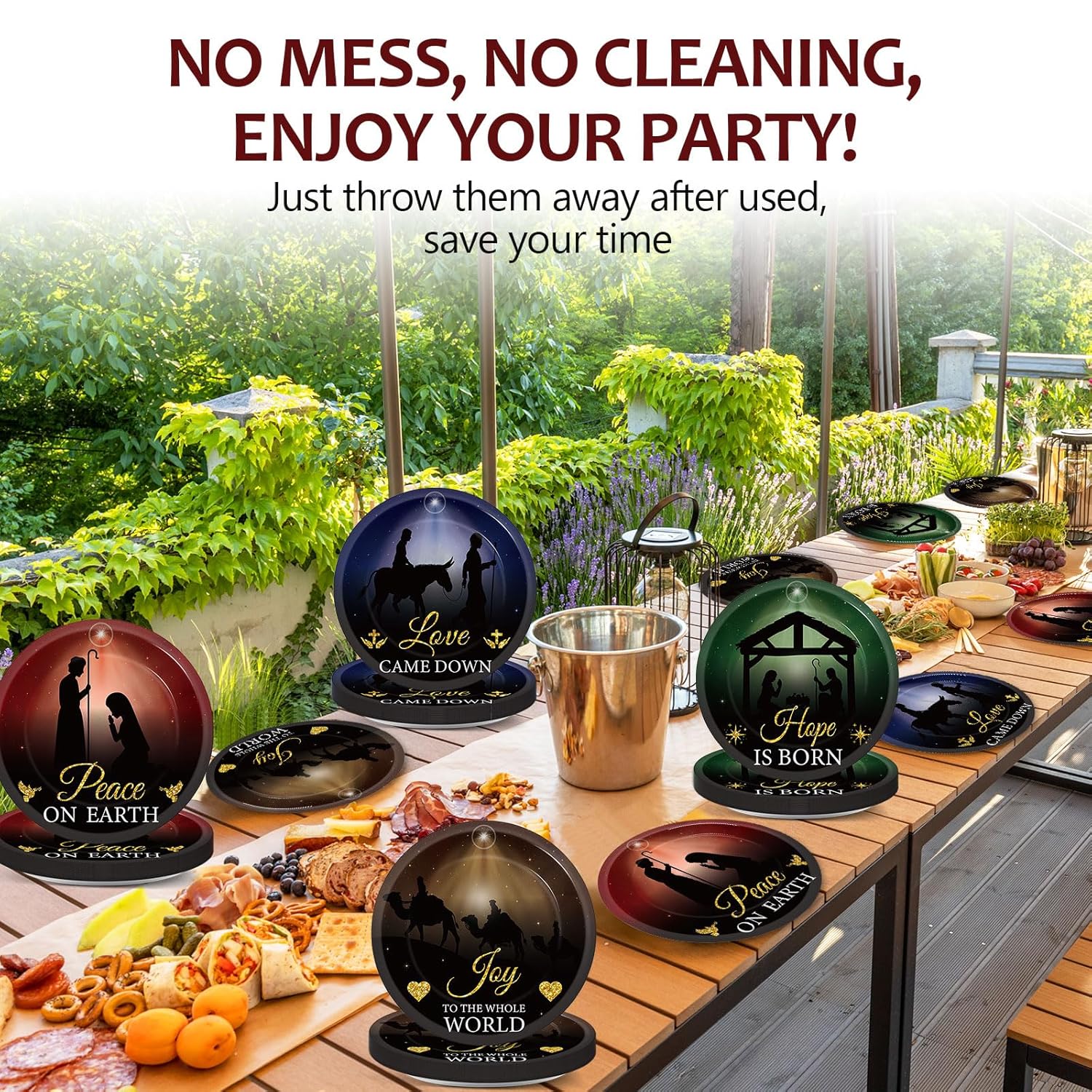 100 Pcs Christmas Nativity Paper Plates 7 Inch Jesus Holy Night Disposable Plate Bible Tableware Set Xmas Religious Dinnerware Nativity Party Supplies For Christmas Baptism Winter Holiday Party Decors