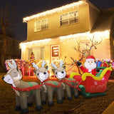 9.5 Ft Christmas Inflatable Santa Claus On Sleigh Pulled By Three Reindeers With Gift Boxes, Blow Up Lighted Yard Decor