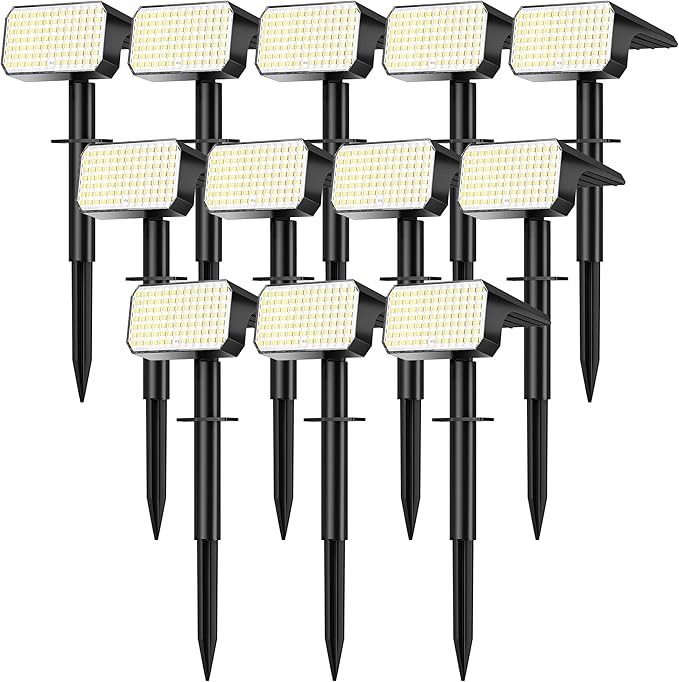 12 Pack 90 LED Solar Spot Lights IP67 Waterproof Cool White Landscape Flood Lights