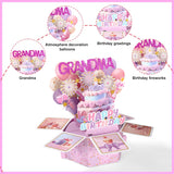 Happy Birthday Grandma Pop Up Card, 3D Creative Greeting Box With Envelope & Extra Note Card Ideal Birthday Decoration Gift Supplies For Granny Nana
