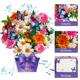 Mothers Day Card, Butterfly Card With Music And Light, Flower Bouquet Card, Mothers Day Gift For Mom, Women, Wife, Sister (Daisy And Butterfly)