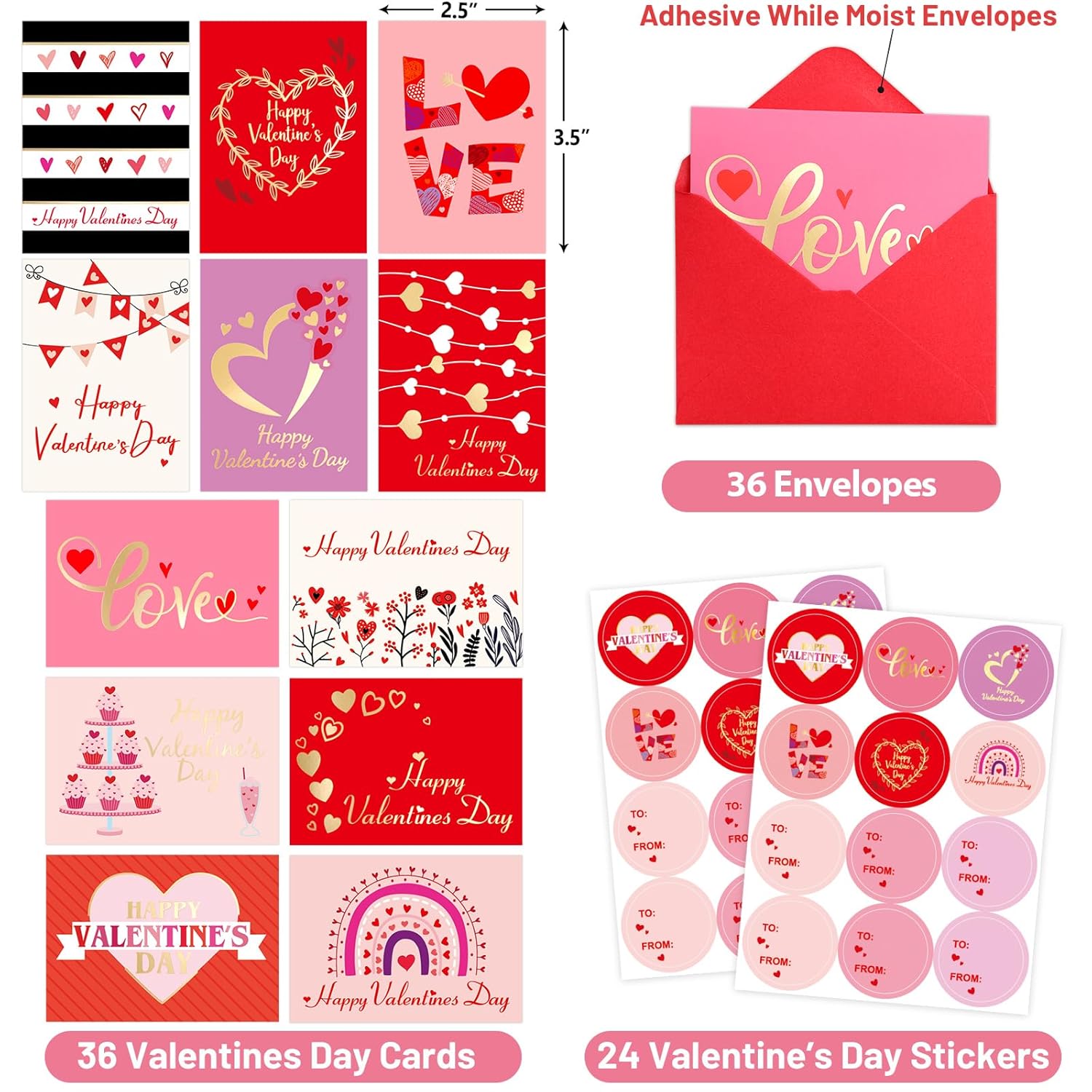36 Pack Small Valentines Cards With Envelopes 2.5 X 3.5 Mini Foil Valentine’S Day Cards Blank Inside