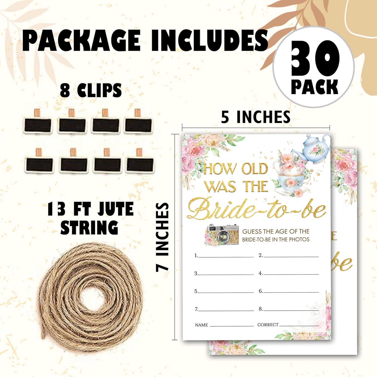 Bridal Shower Game, How Old Was The Bride-To-Be Wedding Shower Party Game Cards, Tea Party Themed Bachelorette Engagement Party Supplies Activities Decorations, Set Of 30 Game Cards -A04