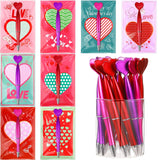 24 Set Valentines Day Gift Bulk Valentine Day Cards With Pens Heart Shaped Ballpoint Pen Heart Greeting Card Prize Party Favor For Teacher Coworkers Office Exchange Gift