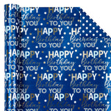 Reversible Birthday Wrapping Paper - Mini Roll - 17 Inch X 9.8 Feet - Blue And Gold Foil Happy Birthday Wrapping Paper For Boys, Men, Kids, Baby Shower