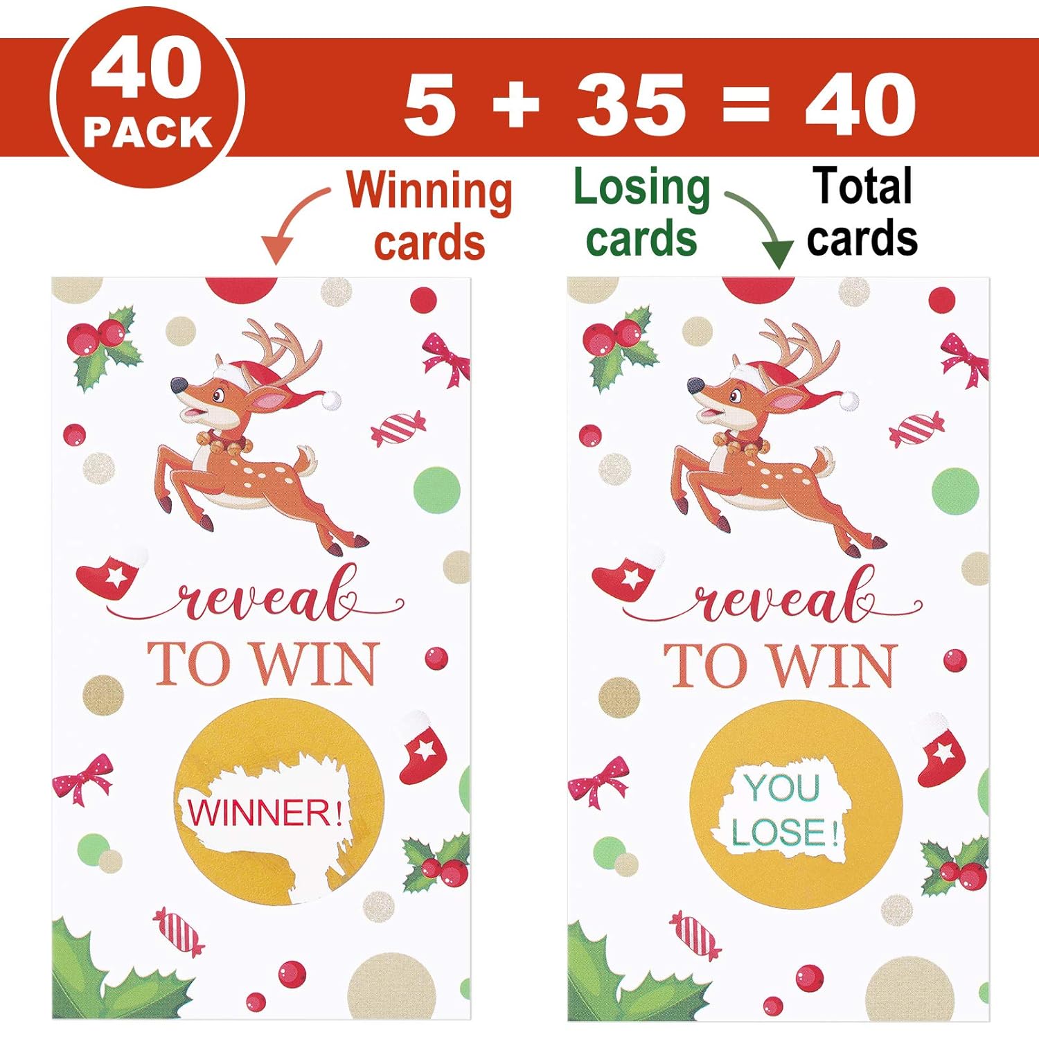 40 Pieces Christmas Scratch Off Cards Christmas Scratch Off To Win Stickers Party Game Holiday Tickets Xmas Reindeer Paper Cards Crafts For Adults Family Party Favors
