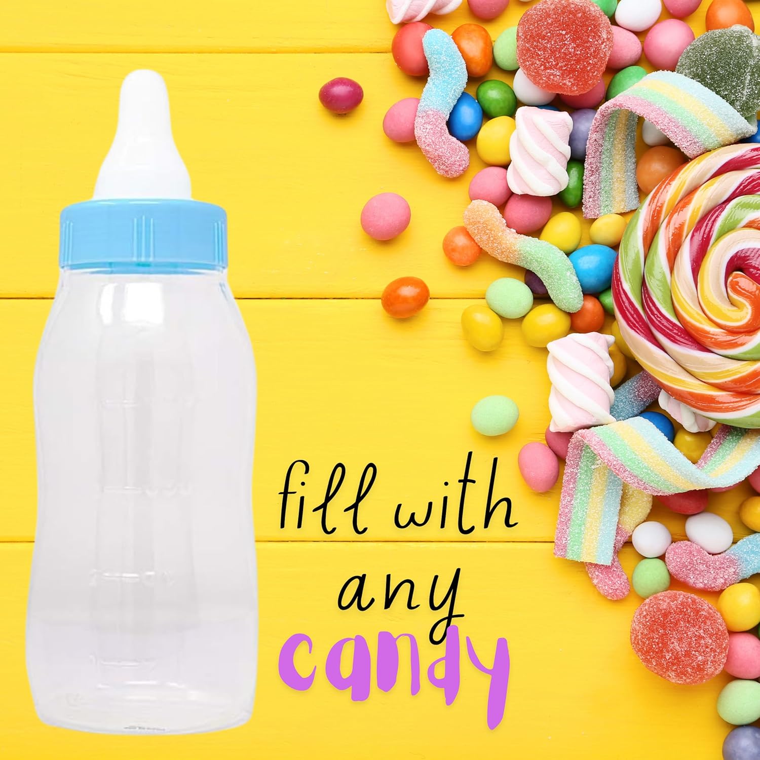 Guess The Candy Baby Shower Game Large Plastic Piggy Bank Bottle (Blue)