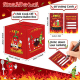 62 Pcs Chili Cook Off Decorations Set, 71" X 24" Chili Cook Off Banner, Pepper Contest Ballot Box With 60 Voting Cards For Mexican Fiesta Cooking Contest Bbq Party Supplies