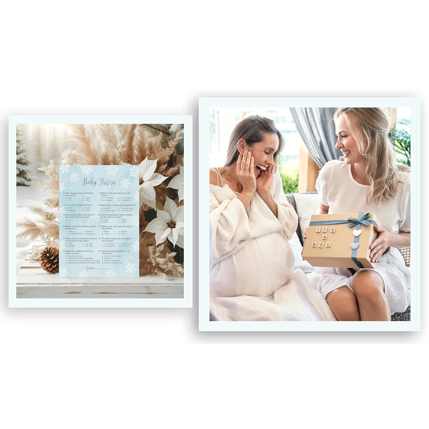 Snowflakes Baby Shower Game – Baby Trivia Cards (25 Pack) – Winter Wonderland Blue Shower Activity – Holiday Fun Facts Game For Boy Gender Reveal, It’S Cold Outside Party G781-Trv
