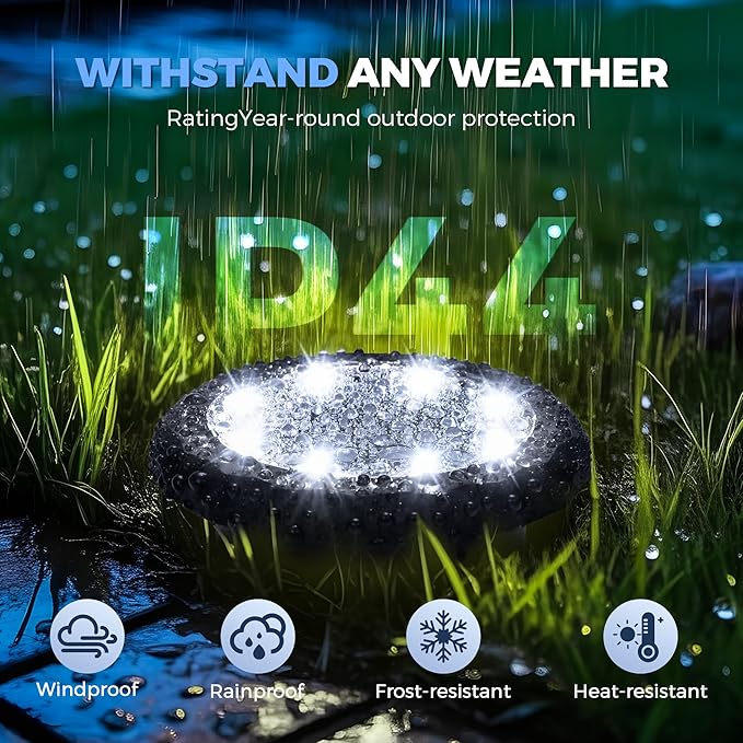12 Pack Mini Solar Ground Lights Cool White Waterproof Landscape Pathway Lights