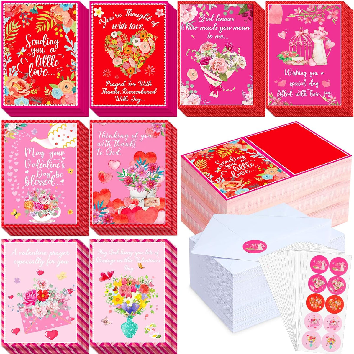 120 Pack Religious Valentines Day Cards With Envelopes Christian Cards With Blessing Vintage Flower Greeting For Valentine‘S Day Party Favors Supplies