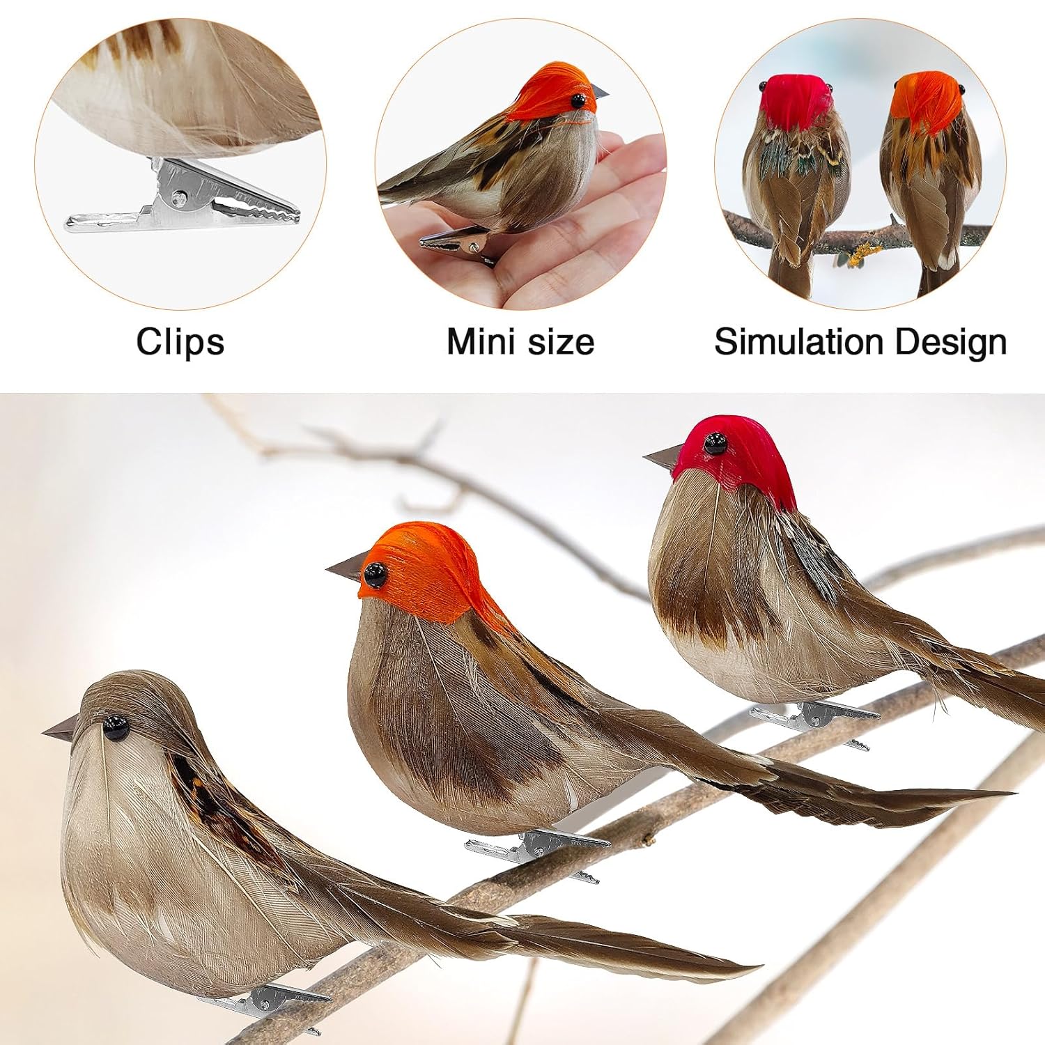 6Pcs Artificial Birds Crafts Clip On Bird Ornaments Artificial Simulation Bird Sparrow Ornaments For Craft Garden Decoration Home Decor”