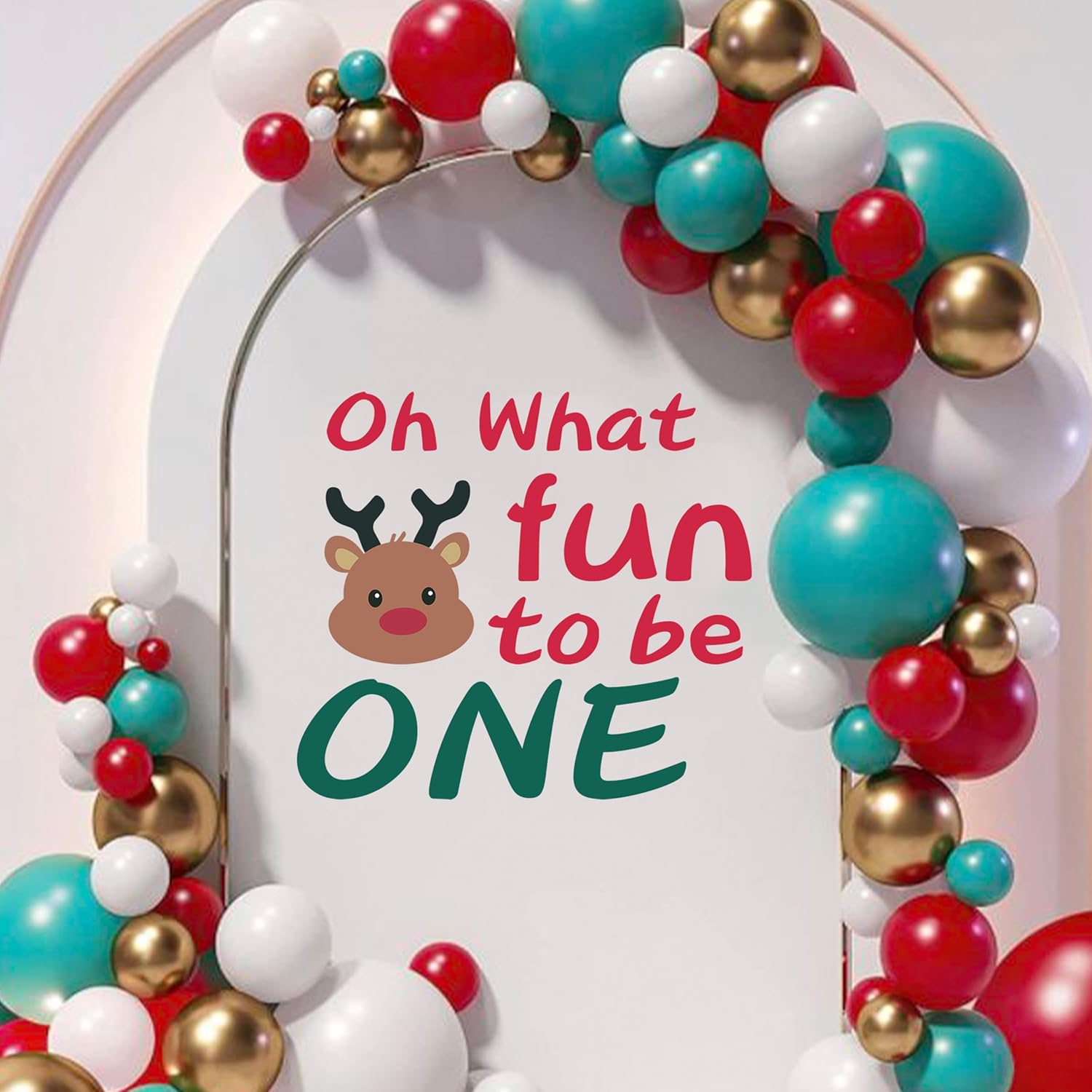 Oh What Fun It Is To Be One Wall Decal - First Birthday Backdrop Decor,Little Reindeer Xmas Garland,Merry Little Christmas Decorations,Santa Stickers Party Supplies (Oh What Fun Decal)