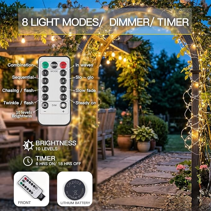 66FT Battery Operated Fairy Lights 200 LED Warm White String Lights with Remote for Bedroom Patio Wedding Decor