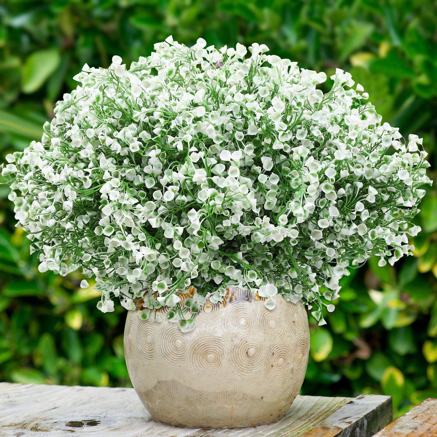 12 Bundles Spring Artificial Flowers Outdoor Artificial Plant Decor Uv Resistant Fake Plastic Flowers Faux Shrubs For Home Garden Porch Hanging Planters Outdoor Summer Decoration(White)