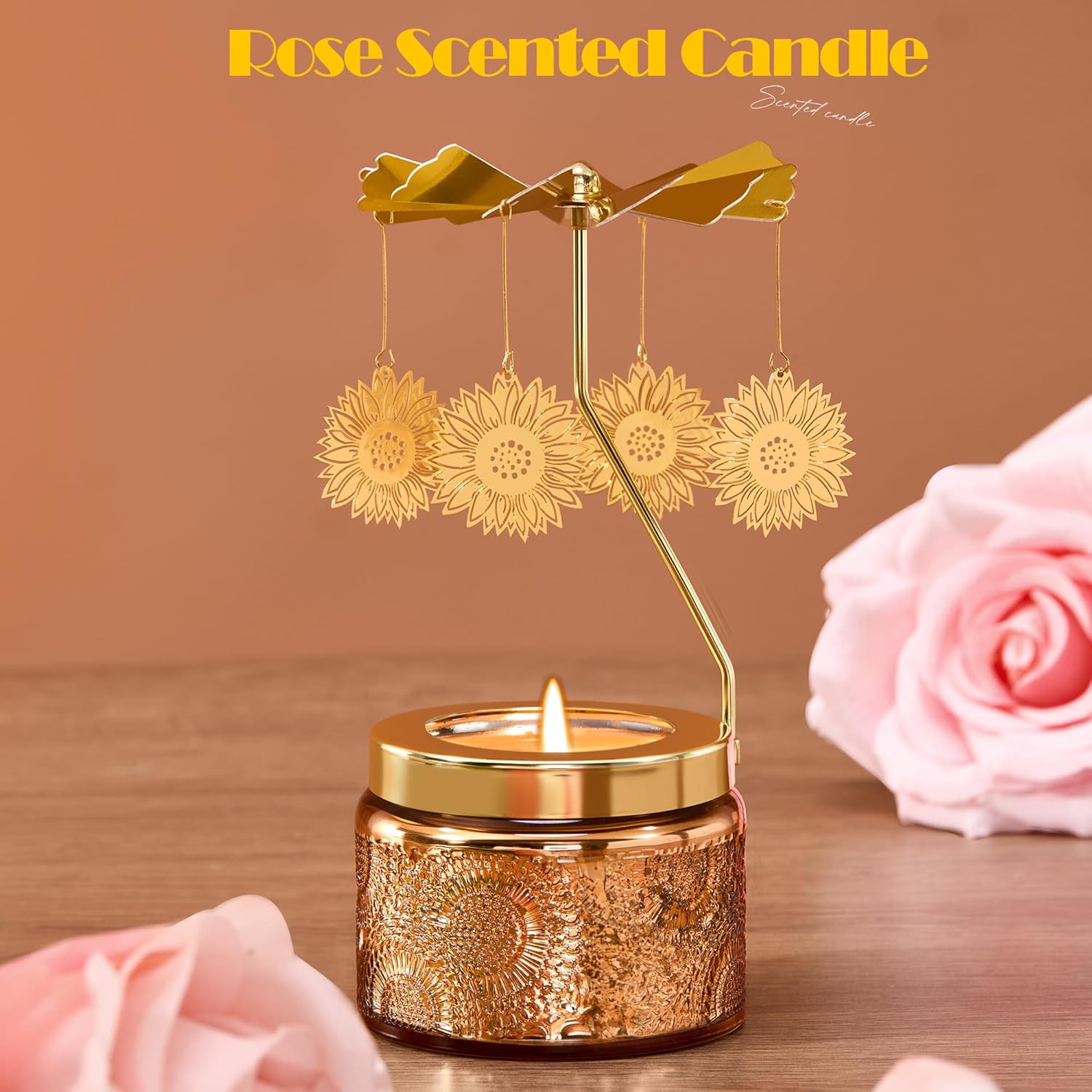 Sunflower Candle Gifts For Women, Funny Birthday Gift For Mom, Rotating Scented Candles Gift For Friends, Sisters, Grandma, Valentines Day Gifts For Her Wife Girlfriend