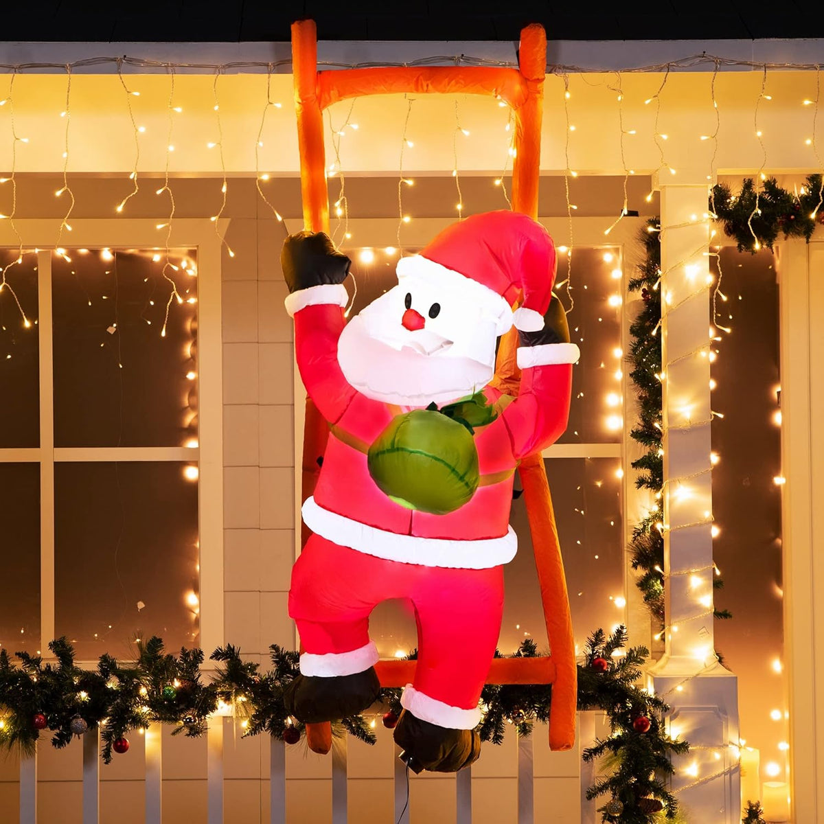 6 Ft Christmas Inflatable Climbing Santa, Hanging Inflatable Christmas Decorations With Build-In Leds, Blow Up Santa Yar