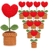 10 Pcs Crochet Heart Flowers Potted Plant Bulk Mini Valentine'S Day Gifts For Teacher Artificial Handmade Knitted Flower For Women Team Coworker Office Staff Nurse Appreciation Gifts