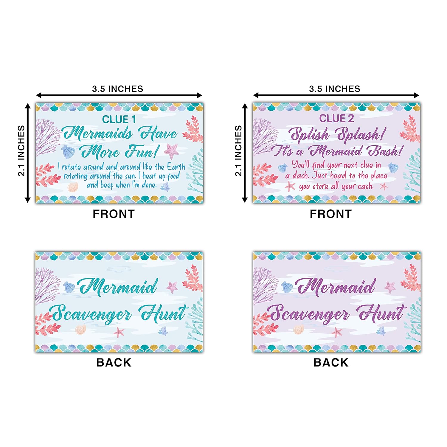 Mermaid Treasure Hunt Clues Cards, Mermaid Party Scavenger Hunt Card Game(15 Cards With Envelopes), Ocean Themed Birthday Party Supplies Activities For Kids Adults, Under The Sea Party Decor(02)