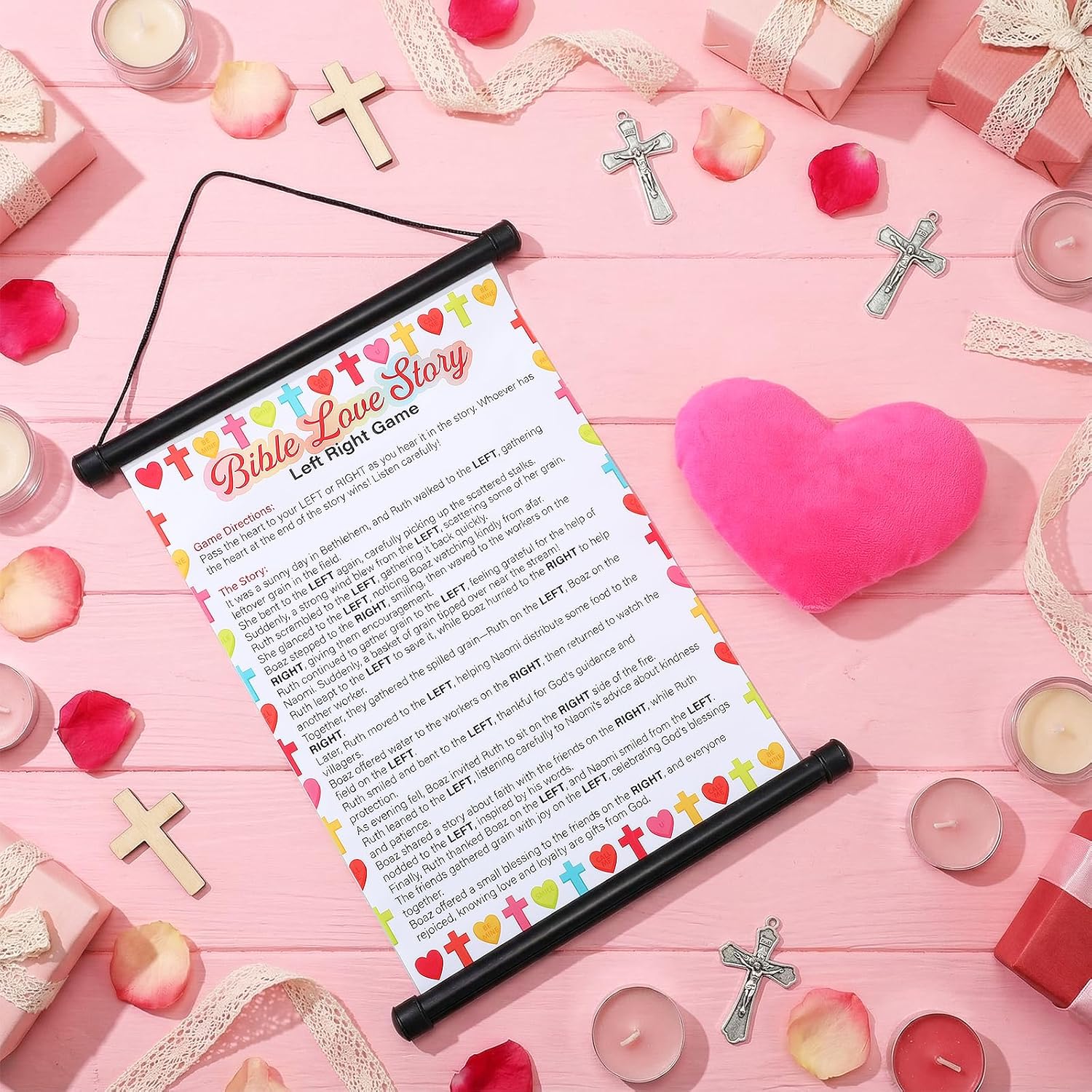 2 Pcs Christian Valentines Games Pass The Heart Christian Party Game With Hanging Scroll Plush Heart Party Valentines Day Games Fun Bible Love Story For Family Church Sunday School Gifts