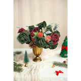 Red Green Christmas Artificial Flowers Box?Rose Poinsettias Holly Fake Silk Flower For Diy Table Centerpieces Christmas Tree Ornaments Xmas Wreath Holiday Home Party Decor