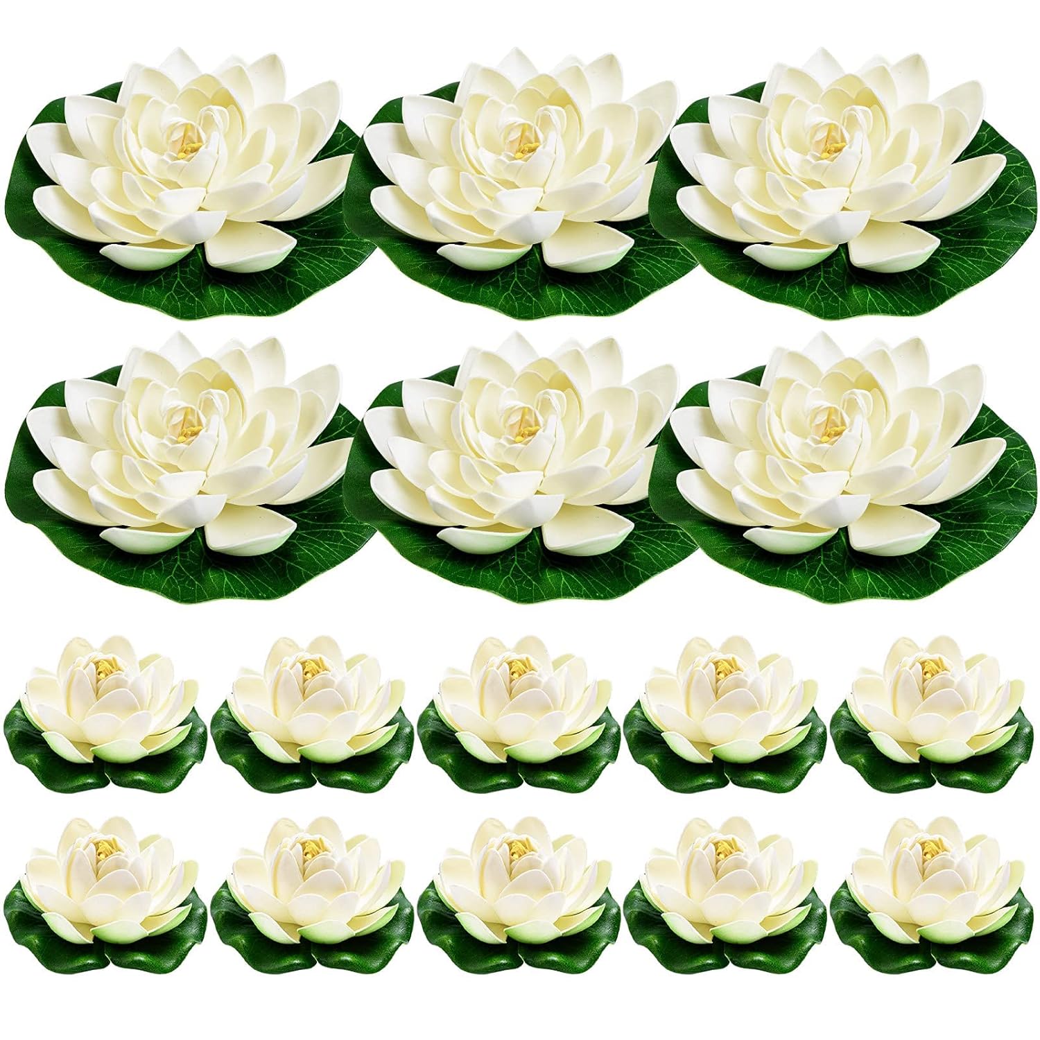 16Pcs Artificial Floating Pool Flowers, 7In & 4In Fake Water Lily Pads Flowers, Lotus Flower Floating Pool Decorations