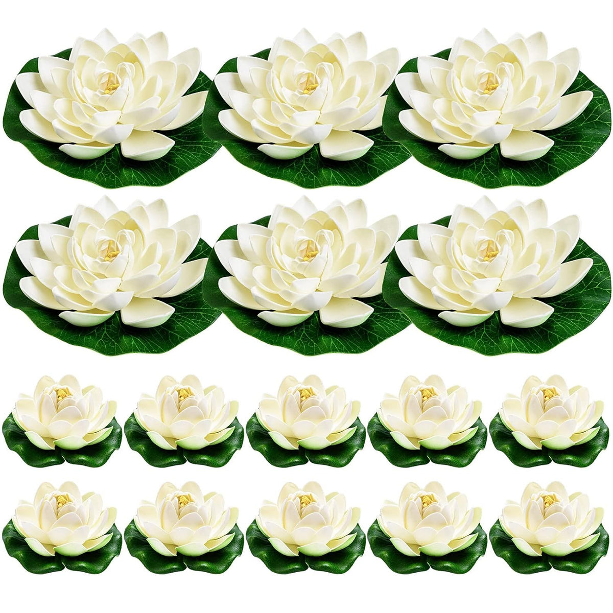 16Pcs Artificial Floating Pool Flowers, 7In & 4In Fake Water Lily Pads Flowers, Lotus Flower Floating Pool Decorations