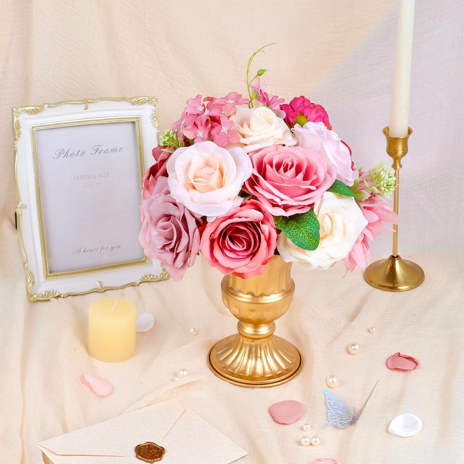 Rose Artificial Flowers Combo, Pink Flowers Dusty Rose Silk Flowers With Stems For Diy Bridal Wedding Bouquets Floral Arrangements Table Centerpieces Party Baby Shower Home Decor