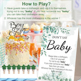 Baby Shower Games, Greenery Don'T Say Baby Baby Shower Game,1 Sign And 50 Mini Clothespins, Baby Shower Decoration