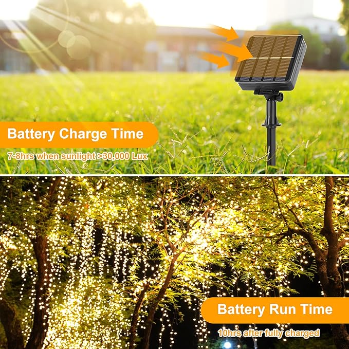 4 Pack Solar Fairy String Lights 288FT 800 LED Warm White Copper Wire Waterproof Outdoor Twinkle Lights 8 Modes for Garden Tree Patio Decor