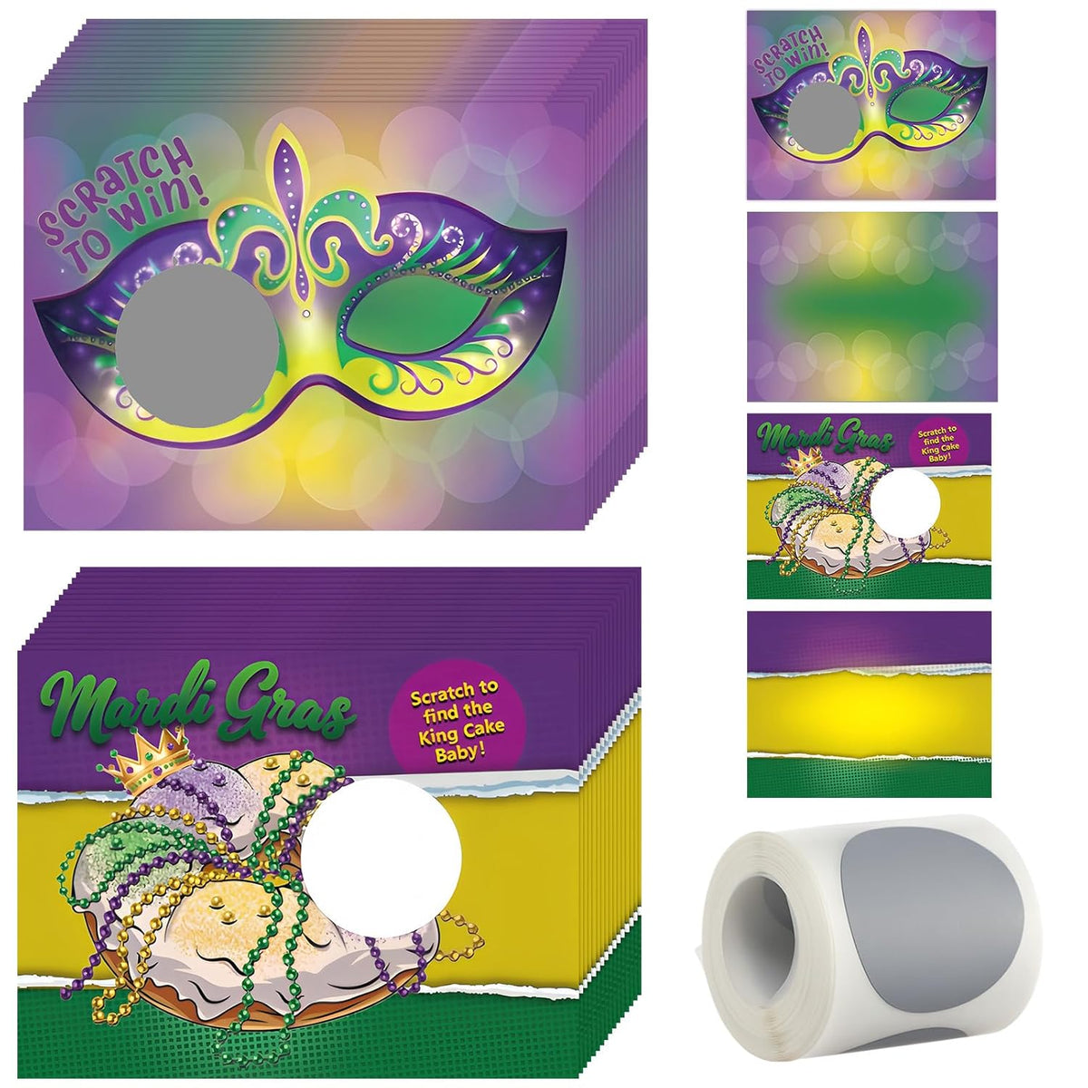 130 Pcs Mardi Gras Scratch Off Cards Game Make Your Own Diy Scratch Off Cards With Stickers Mardi Gras Masks King Cake 2 Style Party Game For Family Activities Carnival Holiday Party Favors