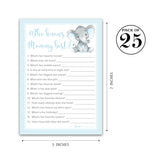 Blue Elephant Baby Shower Games Who Knows Mommy Best - Pack Of 25 - Peanut Theme Boy Baby Shower Game, New Parent Couples Fun Guessing Game Shower Activity, Questions Mom-To-Be Polka Dot G501-Wkm