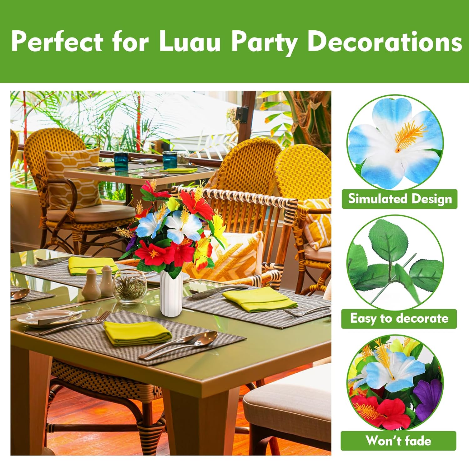 6 Pcs Hawaiian Flower Centerpieces For Tables,Tropical Flowers Artificial,Fake Hibiscus Flowers Bouquet, For Luau Summer Themed Party Birthday Home Wedding Office Garden Decoration Supplies