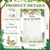 Safari Animals Baby Shower Games Cards, Baby Word Scramble Game Cards For New Parents Babyshower Activity, Wildlife Gender Reveal Party Games For Decorations Favors Supplies, Set Of 25-04