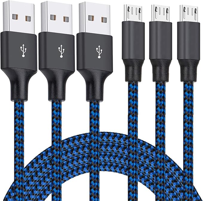 3 Pack 10FT Micro USB Cable Long Nylon Braided Fast Charging Cord for Android