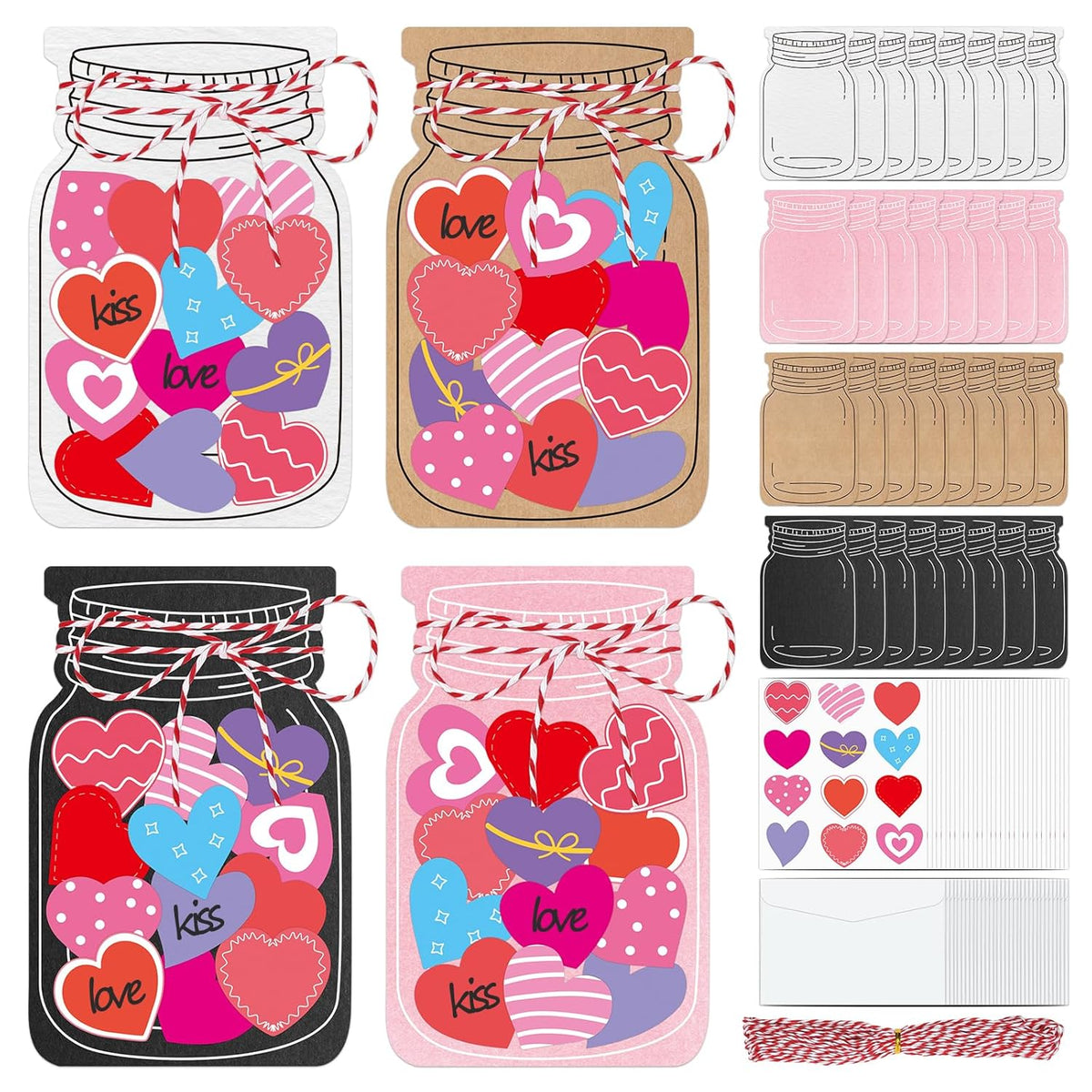 32 Sets Valentine'S Day Love Jar Craft Kit Diy Paper Heart In Jar Note Cards And Envelopes Love Hearts Stickers For Valentine'S Day Greeting Classroom Activity