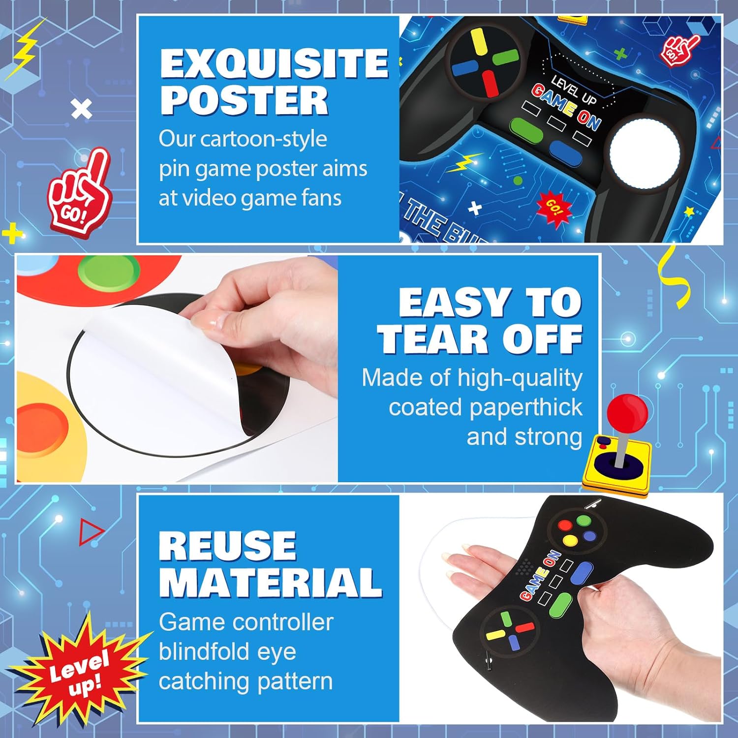 Pin The Button On The Video Game Birthday Games Set Video Game Poster With 24 Button Stickers 2 Games Controller Blindfolds For Birthday Party Wall Home Room Decorations Activities Supplies