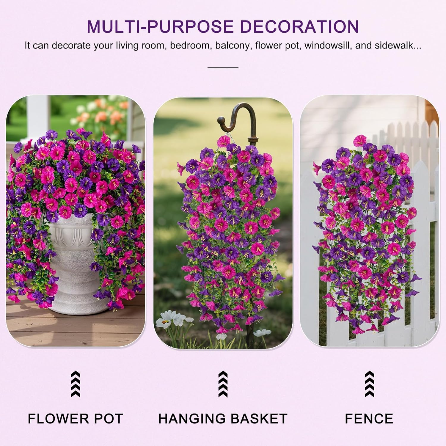 Hanging Artificial For Outdoors Flowers 2Pcs Faux Petunias Uv Resistant For Home Indoor Outside Planter Porch Decor