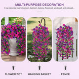 Hanging Artificial For Outdoors Flowers 2Pcs Faux Petunias Uv Resistant For Home Indoor Outside Planter Porch Decor
