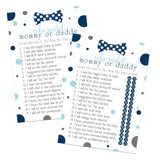 Blue Baby Shower Games For Boys - 25 Guess Who Mommy Or Daddy Game Cards - Fun Prize Guessing Activities For Guests - Navy And Grey Little Man Bowtie Theme