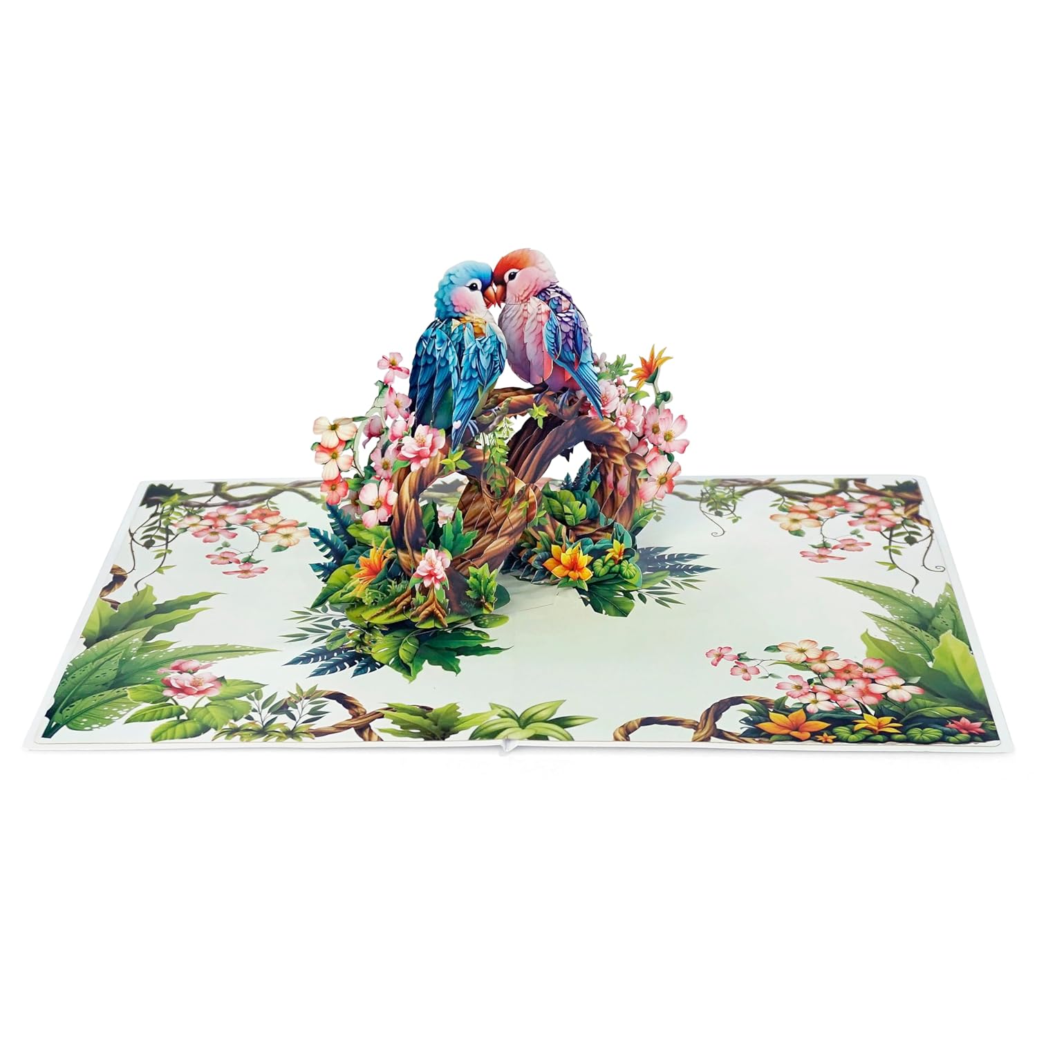 Valentines Day Card, Anniversary Card Pop Up, Wedding, Engagement, 3D Greeting Card (Parrot Couple)