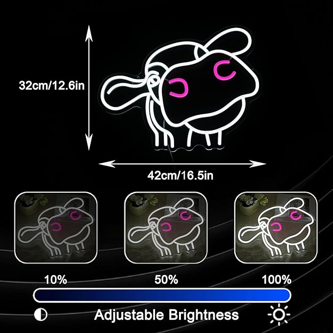 Cow Neon Sign Dimmable USB LED Wall Light 16.5 x 12.6 Inch Funny Animal Decor for Farmhouse Bedroom Bar