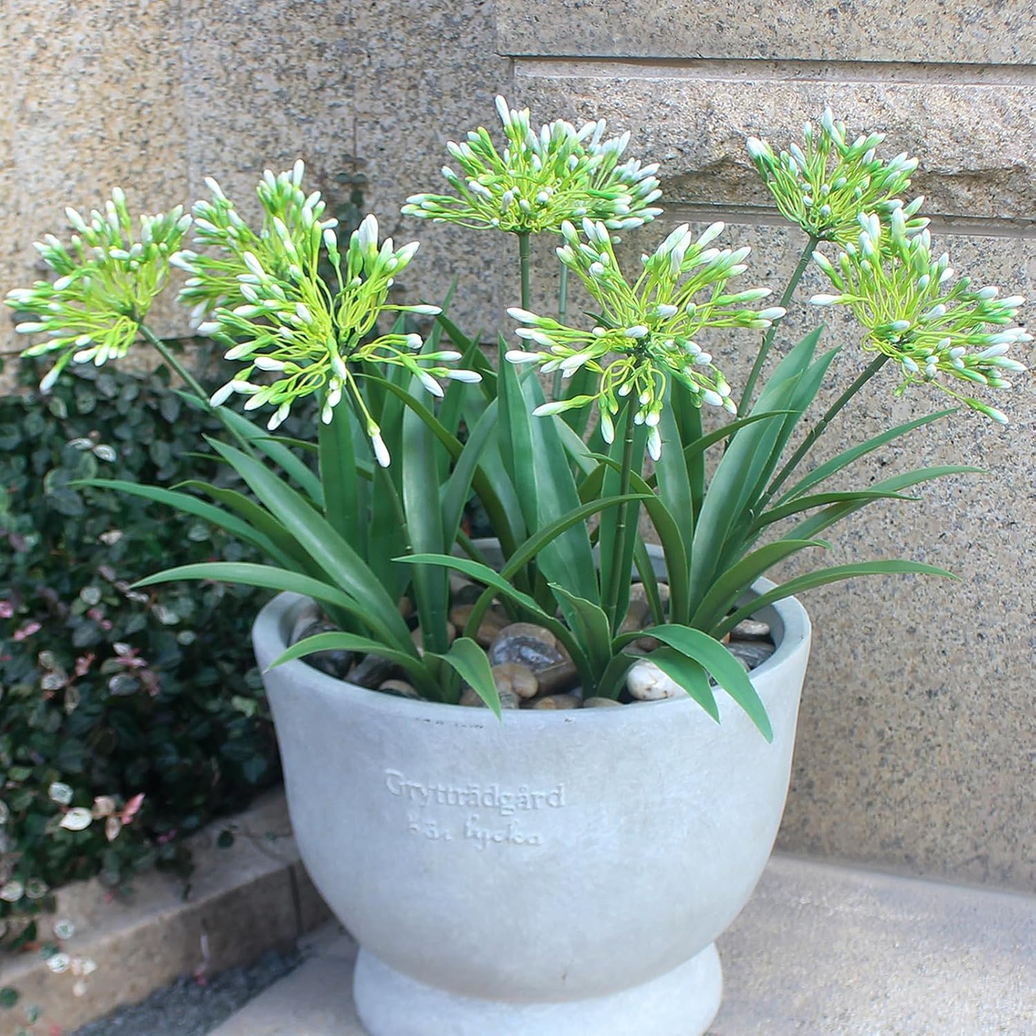 Faux Outdoor Flowers Realistic Artificial Plants 8 Bundles Plastic Flower Outside 18.9 In Fake Greenery Stems Green Flower For Pot Planter Decor Outside